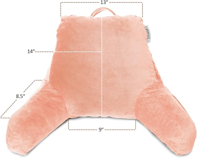Clara Clark Reading Pillow for Kids & Teens with Shredded Memory Foam, Backrest Pillows for Reading, Watching, and Gaming, Use on The Couch, Bed, or Floor, Adjustable Support, Washable Cover Peach