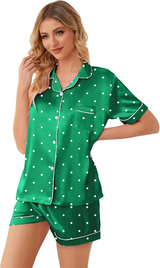 Girls & Womens Satin Pajamas Set, Silk Button-Down Sleepwear 2 Piece Nightwear, 3 Years - Women XXL