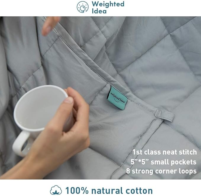 Weighted Idea Weighted Blanket for Adults (Light Grey,48"x72",12lbs) Cooling Breathable Heavy Blanket with Premium Glass Beads All-Season Soft Thick Comfort