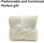 YnM Velvet Weighted Blanket, Handmade Chunky Knitted Design, Soft and Cozy, Temperature Regulating and Breathable, Machine Washable Throw for Sleep or Home Decor (Cream, 50x60 Inch, 10lbs)
