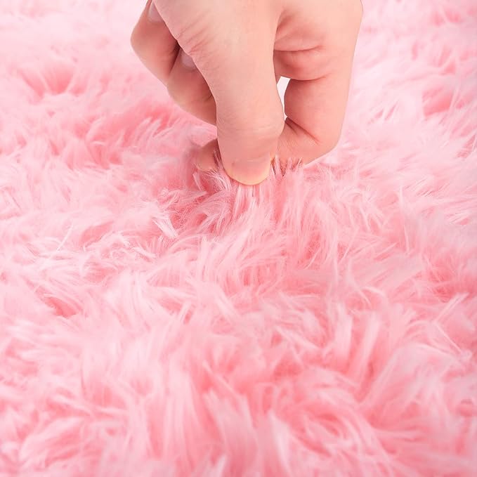 ISEAU Fluffy Runner Rug for Bedroom Dorm, College, Apartment, Plush Area Rugs, Shag Carpet with Rubber Backing Non Slip, Comfy Nursery Mat Bedside Mats for Girls Kids Room Home Decor, 2ft x 6ft, Pink