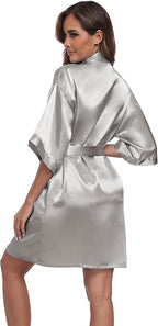 Women's Short Satin Robes Silky Bathrobe Bridesmaid Sleepwear for Wedding Party Getting Ready Solid Color