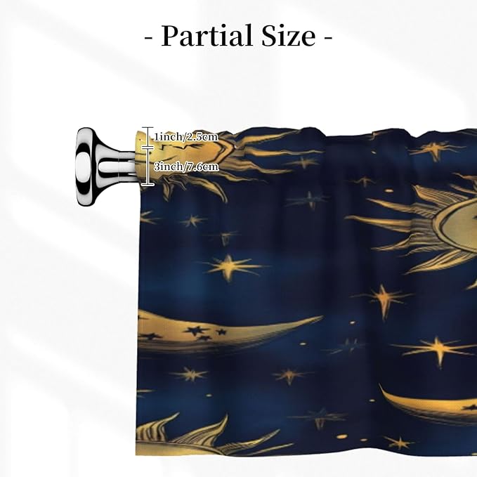 Whimsical Night Sky Pattern Illustration Curtain Valance Peach Skin Velvet Printed Window Valance with Rod Pocket Light Filtering for Kitchen Bathroom 54x18in