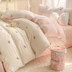Nayoroom Bow Duvet Cover Queen Size Reversible Pink Coquette Duvet Cover 3 Pieces Soft Lightweight Microfiber Kids Girls Cute Aesthetic Dorm Bedding Set, White/Pink
