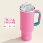 ENCOOL 40 oz Tumbler with Handle and Straw: Stainless Steel Insulated Tumbler Keeps Cold for 24 Hours, Leakproof Travel Cup Fits in Cup Holder and BPA-Free,Light Crimson