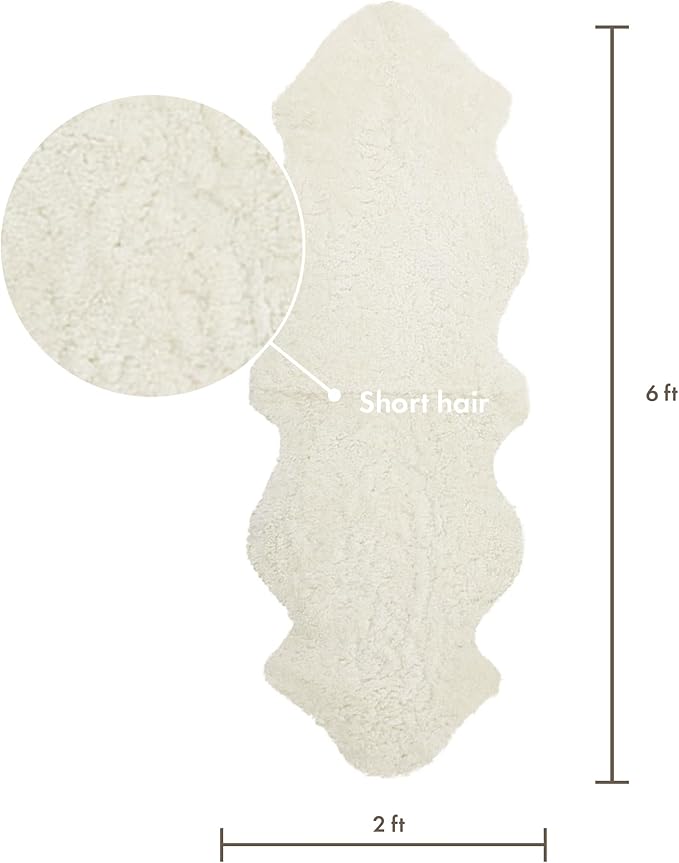 Nordic Sheep Real Sheepskin Rug 2x6 ft | Sheepskin Rugs for Living Room and Sofa | Large Bedside Rugs for Bedrooms is Breathable & Heat-regulating | Fluffy Rug in Color White