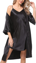 Women's Satin Robe Sets 2 Piece Nightgown Silk Pajama Sexy Floral Lingerie Lace Cami Sleepwear Night Robes