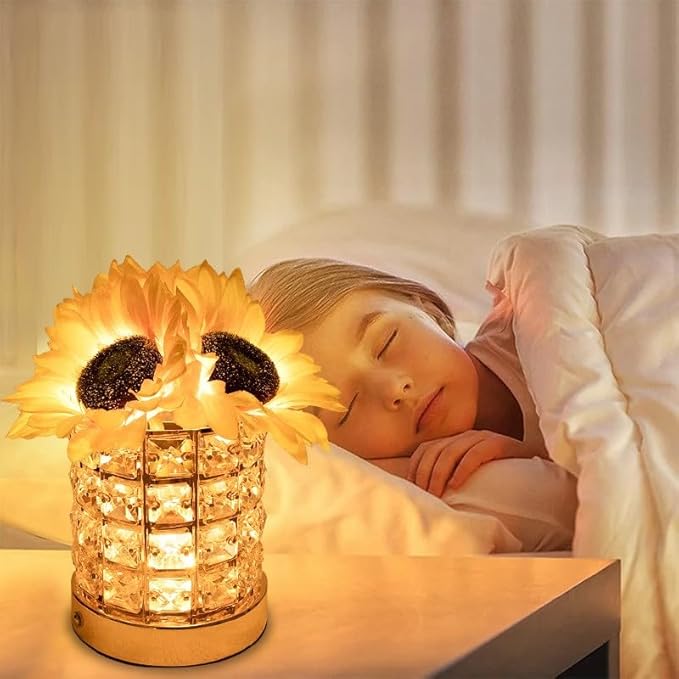 Flower Lamp with USB Charge, 3-Colour Infinitely Dimmable Artificial Sunflower LED Table Lamp, Rechargeable Cordless Touch Small Night Light, Gift Ideas for Mothers Day, Xmas, Birthday (Sunflowers01)