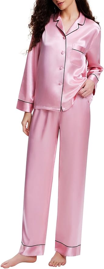 Lonxu Silk Satin Womens Pajama Sets Button Down Sleepwear Loungewear XS~3XL