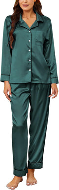 U2SKIIN Women Silk Pajamas Set, Long Sleeve Satin Pajamas for Women Sleepwear Button Down Pjs Set Two-piece