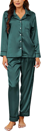U2SKIIN Women Silk Pajamas Set, Long Sleeve Satin Pajamas for Women Sleepwear Button Down Pjs Set Two-piece