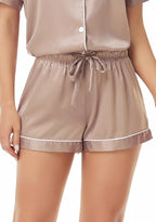 Serenedelicacy Women's Satin Pajama Set 2-Piece Sleepwear Loungewear Button Down Short Sleeve Silky PJ Set