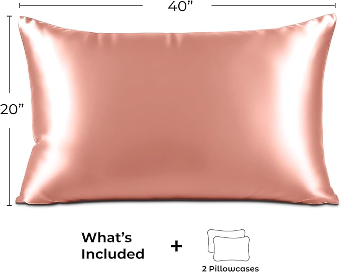 Pure Bedding Satin Pillowcase 2 Pack - King Size (20"x40", Blush Pink) - Silky Pillow Cases for Hair and Skin - Satin Pillow Covers with Envelope Closure - Extra Soft Premium Microfiber