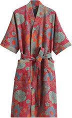 Womens Boho Floral Print Robe Lightweight Short Sleeve Bathrobe Soft Kimono Robes V-neck Loungewear with Pockets