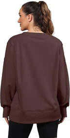 Nirovien Womens Oversized Crewneck Sweatshirt Side Slit Long Sleeve Pullover Slouchy Fit Tops