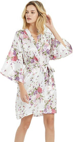 Women's Satin Robes Floral Bridesmaid Robes Short Silk Kimonos Sleepwear