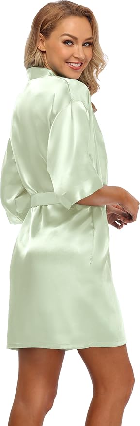 Robe for Women Silky Lightweight Satin Kimono Bride Bridesmaids Wedding Party Robes Dressing Gown Summer Loungewear