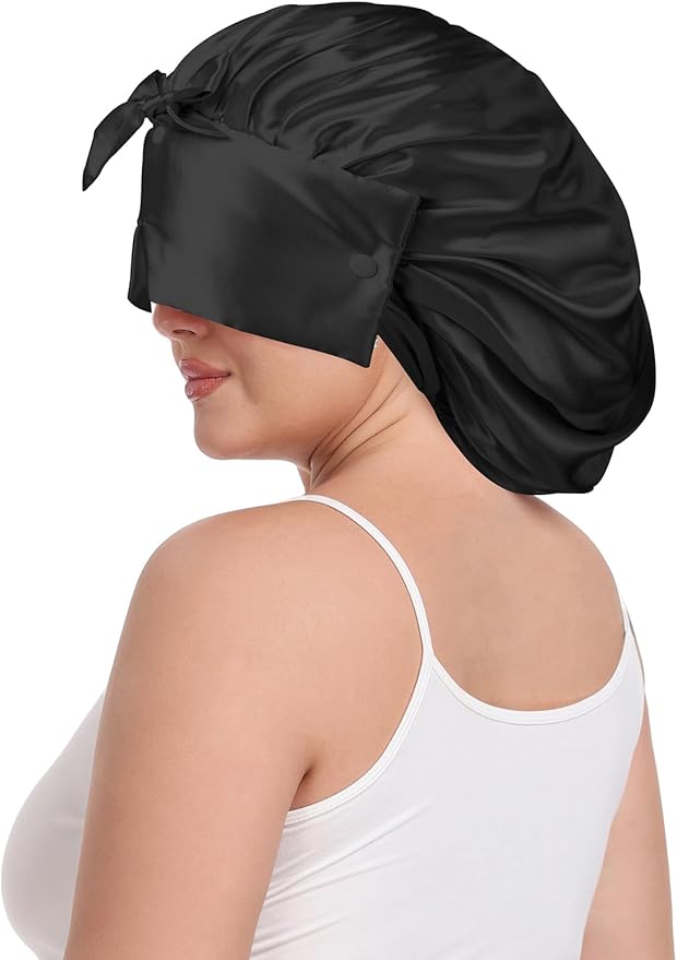 Double Layer Satin Bonnet with Detachable Eye Mask Night Cap for Curly Braids Hair Reduces Frizz Locks in Moisture