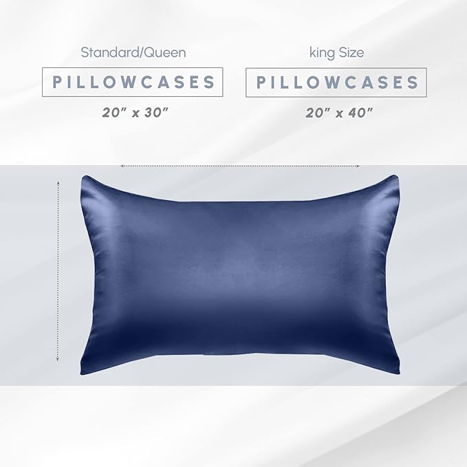 Elegant Comfort 4-Pack Navy Blue King Satin Pillowcase Set with Hidden Zipper Closure, 20" x 40"