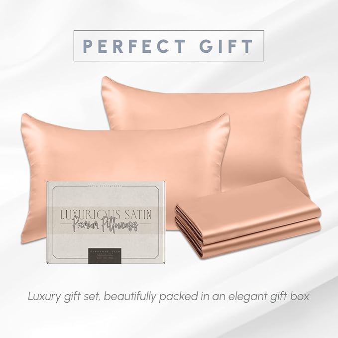 Elegant Comfort 4-Pack Cooling Viscose Satin Pillowcase Set with Hidden Zipper Closure, Silky Smooth for Best Hair and Skin Care-Beautiful Gift Box-4-Piece Satin Pillowcase Set, King, Dusty Rose