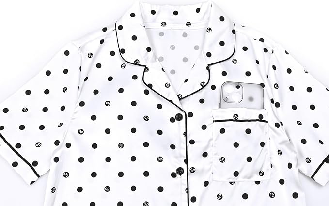 QPANCY Kids Satin Pajamas Sets Baby Boy Girl Button-Down Silk Sleepwear 2 Piece Short Sleeve Loungewear Clothes Set