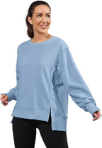 Nirovien Womens Oversized Crewneck Sweatshirt Side Slit Long Sleeve Pullover Slouchy Fit Tops