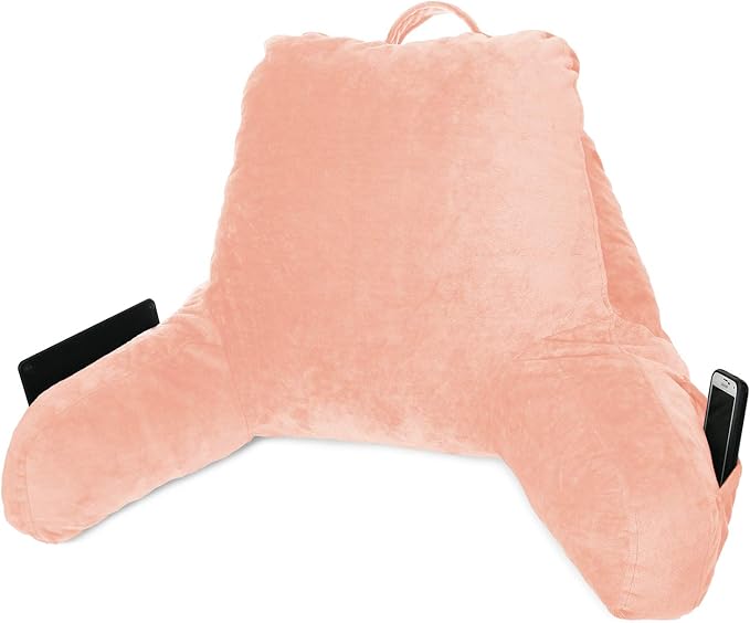 Clara Clark Reading Pillow with Shredded Memory Foam for Sitting Up in Bed and Couch, Back and Arms Adjustable Support for Adults & Teens Backrest Pillows for Reading, with Washable Cover Peach