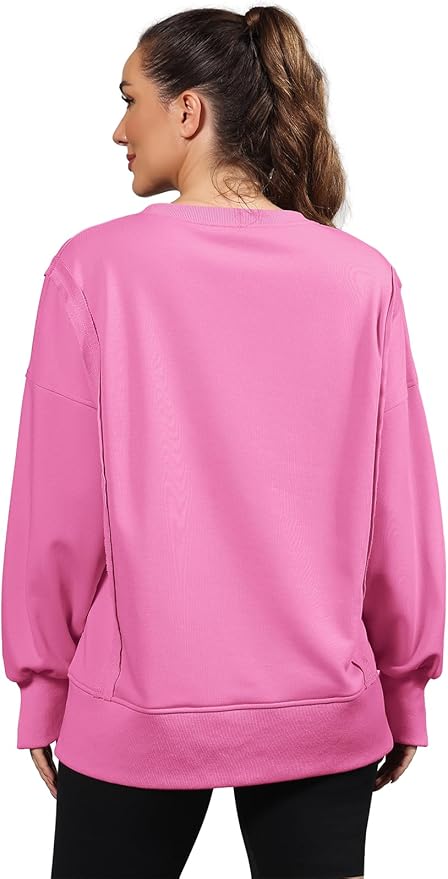 Nirovien Womens Oversized Crewneck Sweatshirt Side Slit Long Sleeve Pullover Slouchy Fit Tops