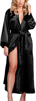 Women Kimono Robes Sexy Silk Satin Long Bathrobe Lightweight Soft Nightgown Elegant Sleepwear V-Neck Loungewear Pjs