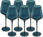 Saludi Original Midnight Blue Wine Glasses, 16.5oz (Set of 6) Stemmed Single Color Blue Glass - Great for All Wine Types and Occasions or Gifts - Luxury, Durable, Hand-Blown