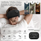 Sleepals Sleep Headphone Eye Mask with White Noise, 35H Battery Life, Built-in Speakers for Side Sleepers, 100% Light Blocking, Wireless Music Streaming (Black 3D)