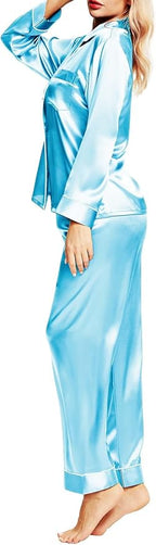 SIHA Satin Silk Pajamas for Women Pajama Set With Long Sleeve Button-Down Satin Pajamas Sleepwear XS-3XL