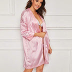Womens Satin Stripe Robe Cozy Silk Bathrobe for Wedding Party Loungewear, Bride Bridesmaids Short Robes Nightgowns