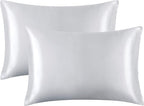 Light Gray Satin Pillowcase Standard Set of 2 with Envelope Closure，Light Gray Silk Pillowcase for Hair and Skin (20x26)