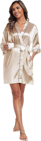 Women Satin Robes Short Silk Kimono Robe Lightweight Bridal Party Robes Bride Bridesmaids Ladies Loungewear Sleepwear