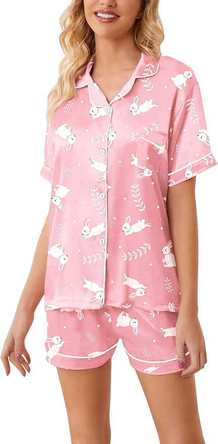 Girls & Womens Satin Pajamas Set, Silk Button-Down Sleepwear 2 Piece Nightwear, 3 Years - Women XXL