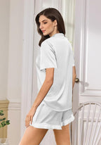 WJing Yi Jia Ruffle Pajama Sets For Women XS-4XL Womens Silk Satin Pajamas Set Silky Sleepwear Pj Sets Nightwear Loungewear