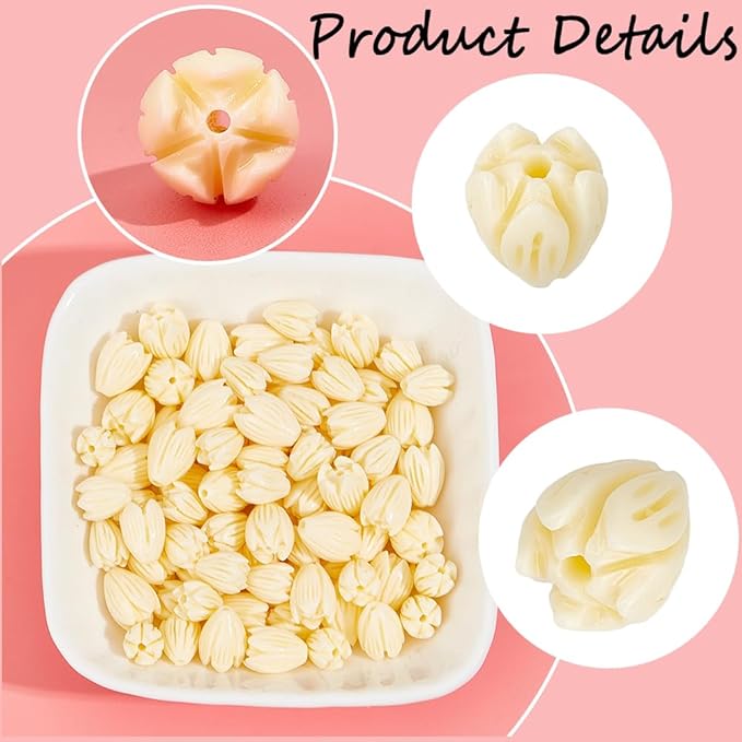 100pcs 9x11mm Pikake Flower Beads Artificial Coral Bead Summer Large Synthetic Corals Floral Shaped Shell Jasmine Bead Bulk for Jewelry Making Women Wedding Party Crafting DIY Accessories