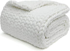 YnM Knitted Weighted Blanket, Hand Made Chunky Knit Weighted Throw Blanket for Sleep or Home Décor, Rest and Relax in Style Handmade Weighted Blankets (White, 80''x87'' 25lbs)