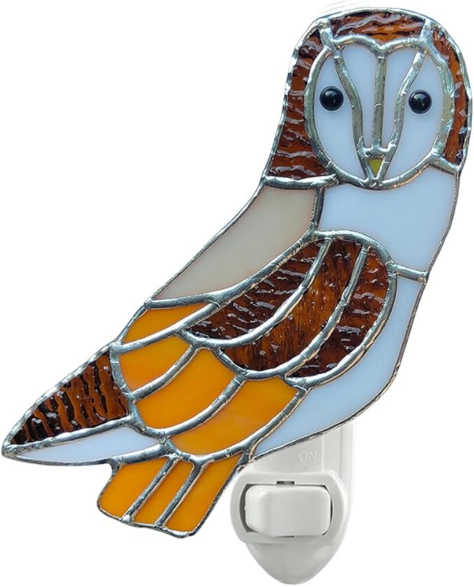 CHEZBABY Stained Glass Night Light Plug into Wall Accent Nightlight Lamp Decorative for Hallway Bedroom Kitchen Home Decor(Barn owl)