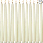 12-Pack Ivory Taper Candles, 10 Inch Unscented Dripless Candlesticks, Long-Lasting Burn Time of 7-8 Hours, Perfect for Home Décor, Weddings, and Events