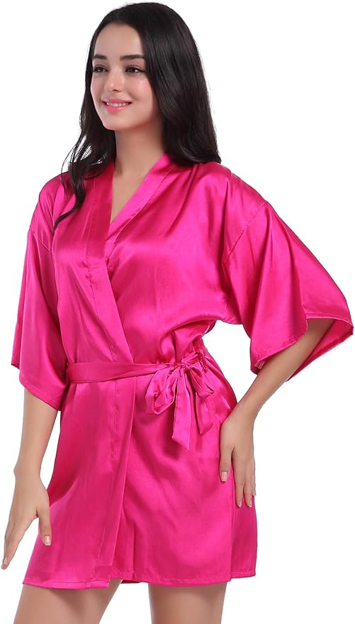 QXQTER Peony Floral Silky Satin Robe Wedding Bridal Party Bride Bridesmaid Robes for Women Dressing Gown Kimono Robe