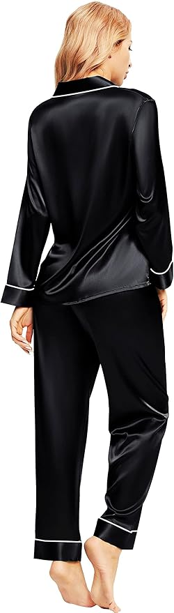 SIHA Satin Silk Pajamas for Women Pajama Set With Long Sleeve Button-Down Satin Pajamas Sleepwear XS-3XL