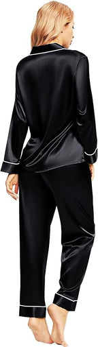 SIHA Satin Silk Pajamas for Women Pajama Set With Long Sleeve Button-Down Satin Pajamas Sleepwear XS-3XL