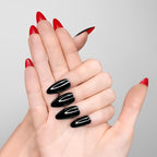 Hypnaughty 30 Pcs Revenge Almond Black Glossy Press On Nails With Bright Red Gloss Underneath & Nail Kit With Glue (Revenge Almond)