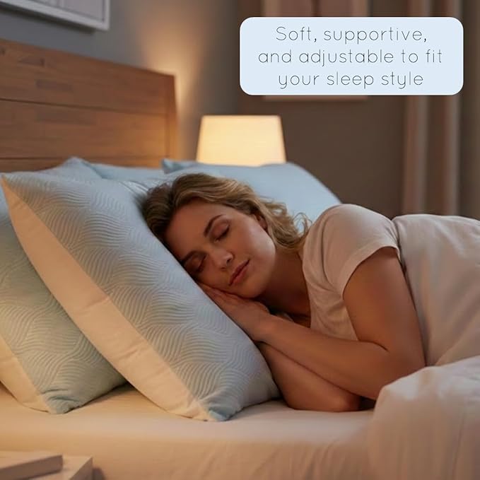pillosophy Original Adjustable Loft Pillow • Gel-Infused Shredded Memory Foam Fill • Dual-Sided Washable Cooling Cover • Perfect for Back, Side, Stomach Sleepers (Standard Size, 1-Pack)