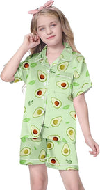 Girls & Womens Satin Pajamas Set, Silk Button-Down Sleepwear 2 Piece Nightwear, 3 Years - Women XXL