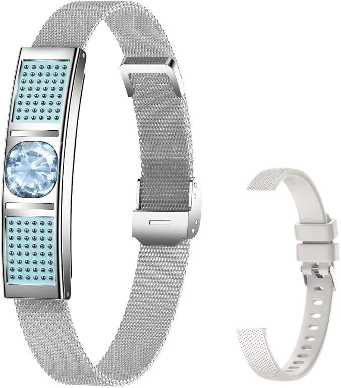 Smart Bracelet for Women,Fitness Tracker with Interchangeable Straps, Activity & Sleep Monitor with Heart Rate SpO2, Lightweight Waterproof Smart Wristband, Free App (Silver B)