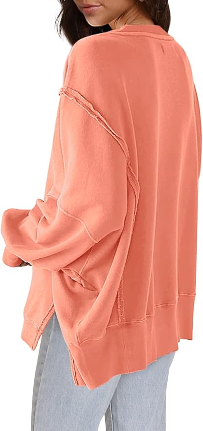 Nirovien Womens Oversized Crewneck Sweatshirt Side Slit Long Sleeve Pullover Slouchy Fit Tops