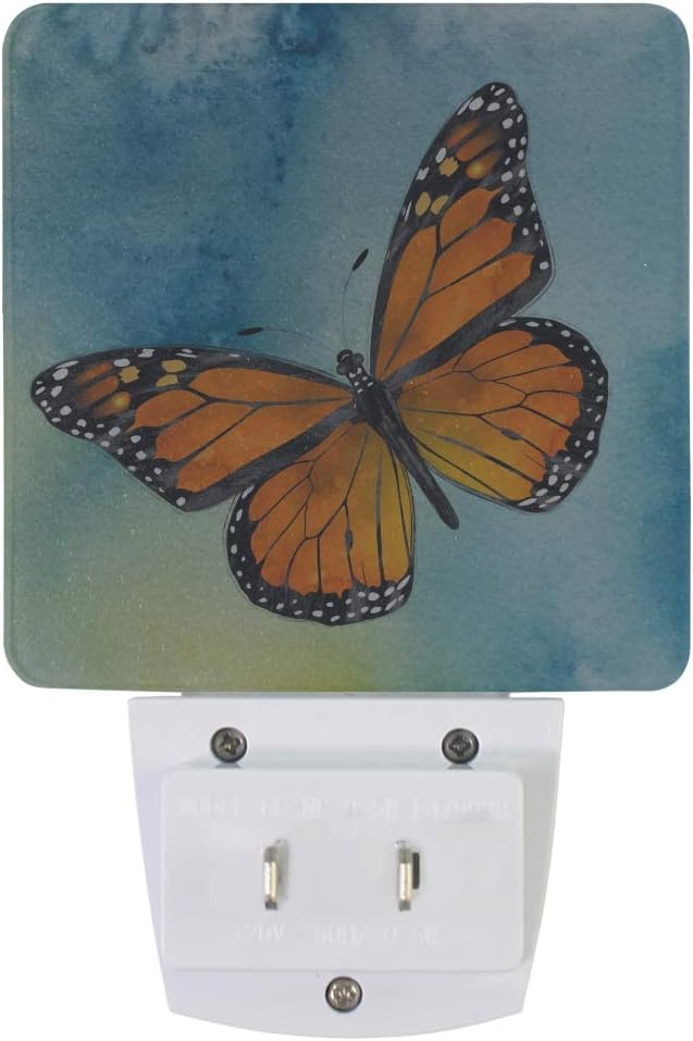 Plug in Night Light Lamp Monarch Butterfly Dusk to Dawn Sensor LED Nightlight Smart Automatically Lights Bedroom, Bathroom, Kitchen, Hallway, Stairs, Energy